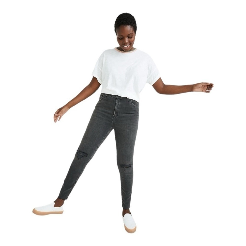 Madewell Curvy High Rise Skinny Jeans Black Sea Gray Distressed Size 23‎